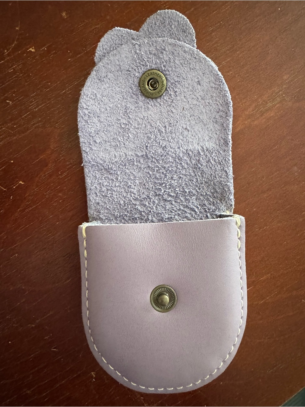 Portland leather petunia purple flower key ring pouch case - Picture 3 of 4